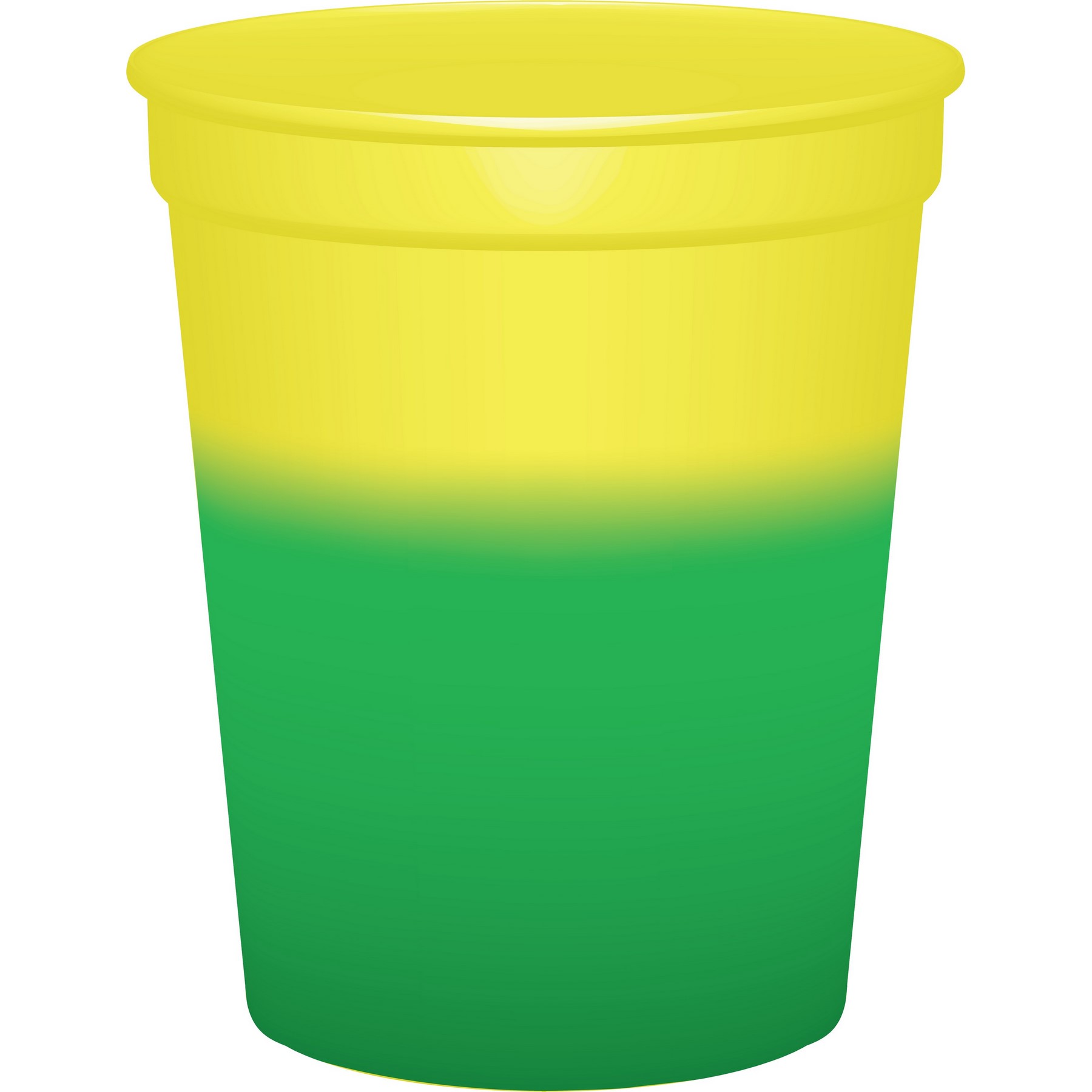 Dooley 16 oz smooth color-changing stadium cup in yellow to Green