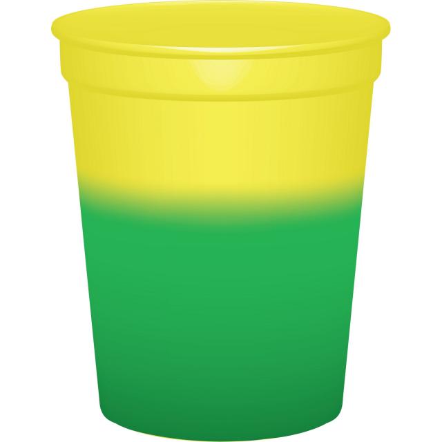 Dooley 16 oz smooth color-changing stadium cup in yellow to Green