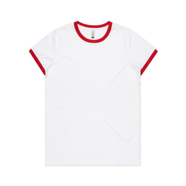 AS Colour Wo's Maple Ringer Tee 4053 in White/Red, front view