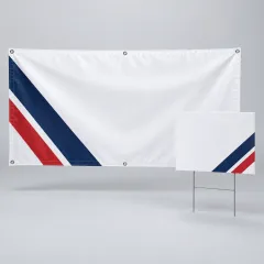 Vinyl banner and yard sign with navy and red accents